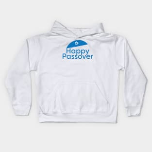 Blue Happy Passover Greeting with Kippah and Star of David Kids Hoodie